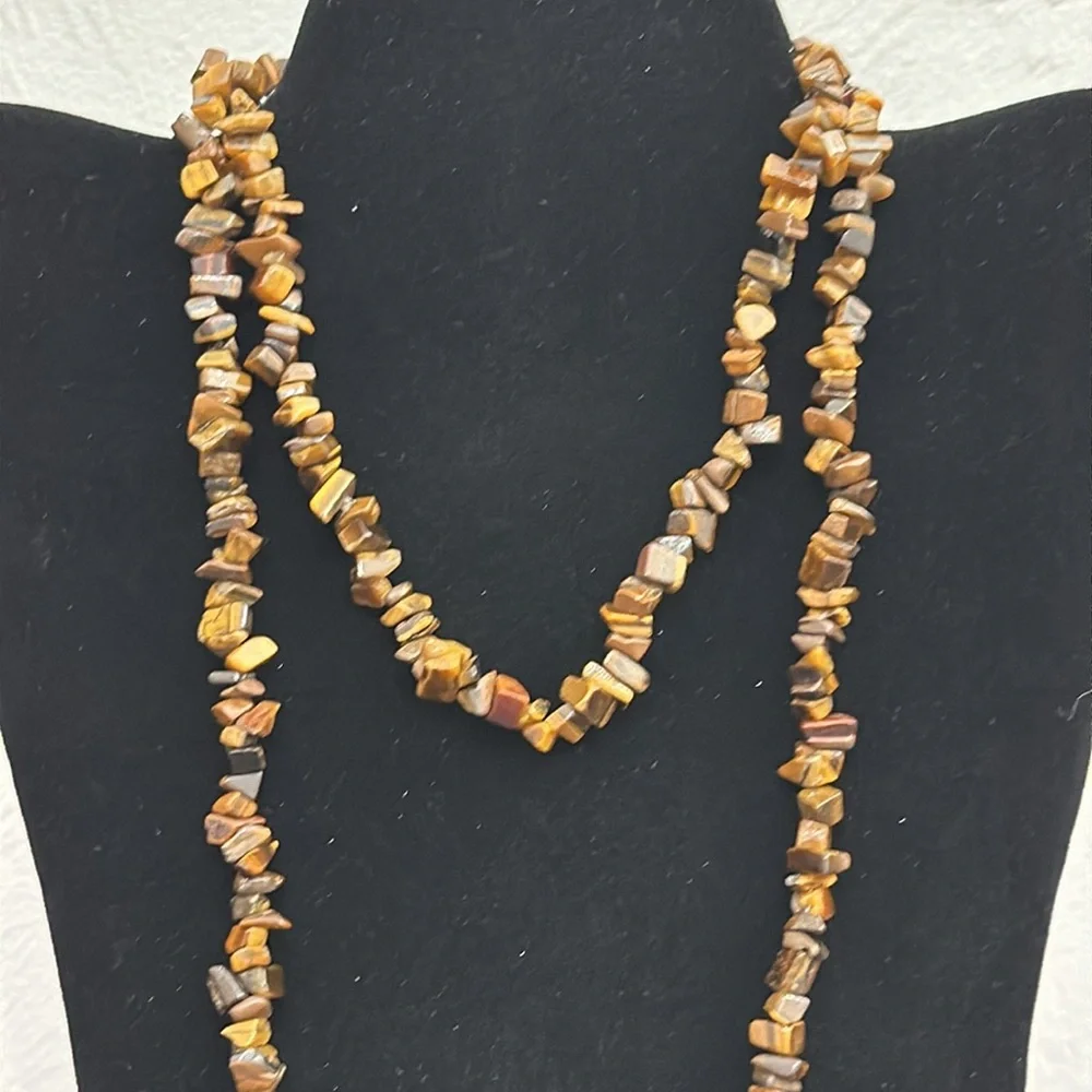 Continuous 42” Strand Polished Tiger Eye Chip Necklace